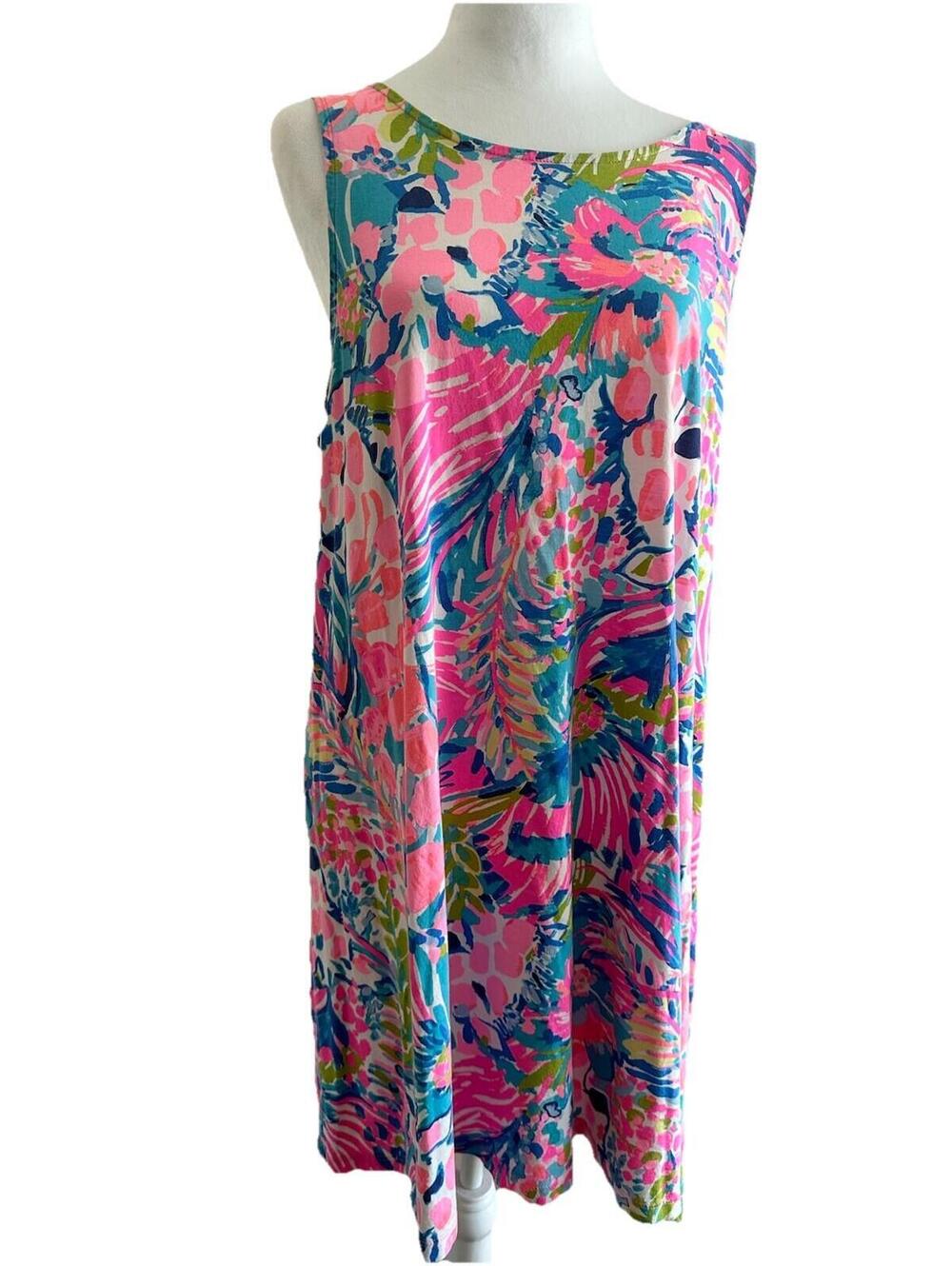 Lilly Pulitzer Kristen Dress in Gumbo Limbo A-Line Tunic Dress Pink Blue Sz XL - Picture 2 of 8